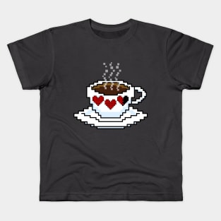 Cafe, BTW pixel art red hearts coffee mug icon Kids T-Shirt